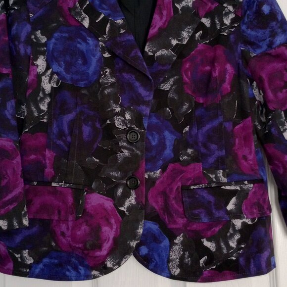 Michael Kors Women's 2 Button Blazer (Size M/M) Purple and Blue Floral - Picture 2 of 6
